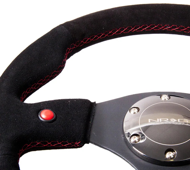 NRG Reinforced Steering Wheel (320mm) Blk Suede w/Dual Buttons - Side View