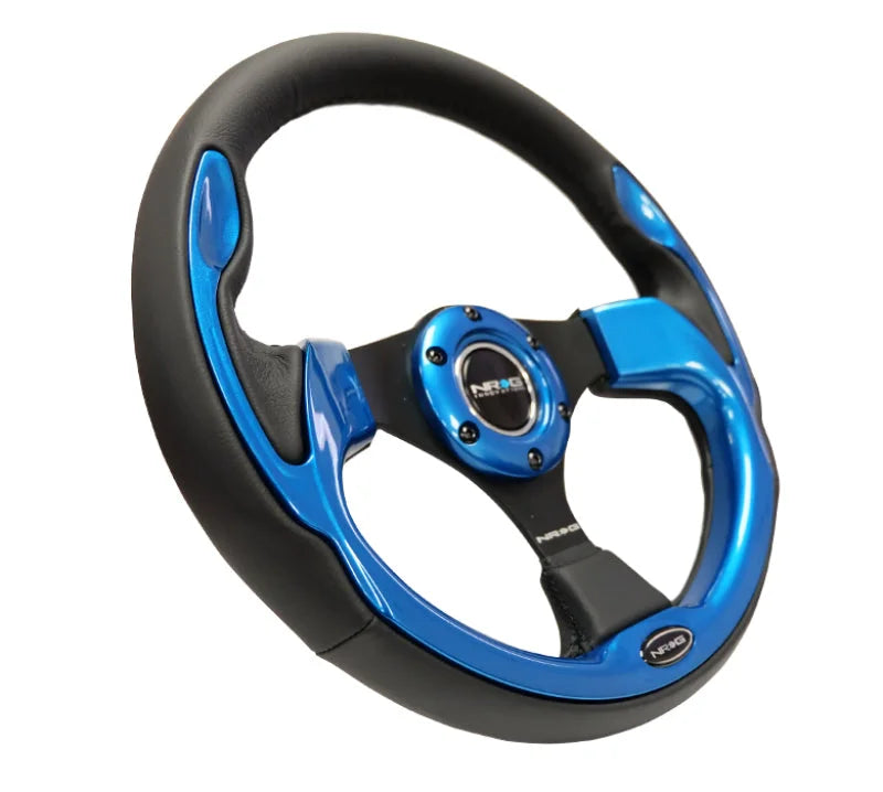 NRG Reinforced Steering Wheel (320mm) Blk w/Blue Trim - Back View