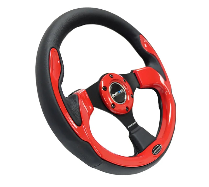 NRG Reinforced Steering Wheel (320mm) Blk w/Red Trim & 5mm 3-Spoke - Main Product View