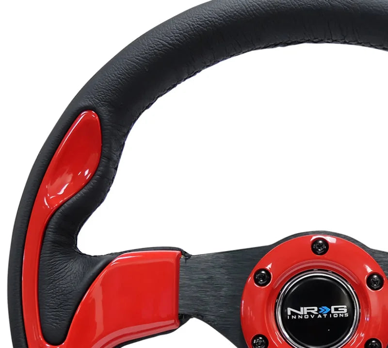 NRG Reinforced Steering Wheel (320mm) Blk w/Red Trim & 5mm 3-Spoke - Side View