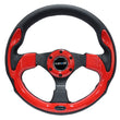 Load image into Gallery viewer, NRG Reinforced Steering Wheel (320mm) Blk w/Red Trim &amp; 5mm 3-Spoke - Back View