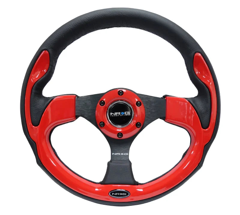 NRG Reinforced Steering Wheel (320mm) Blk w/Red Trim & 5mm 3-Spoke - Back View