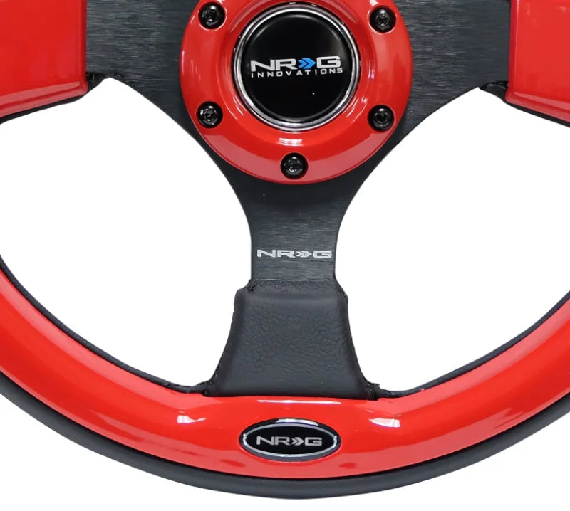 NRG Reinforced Steering Wheel (320mm) Blk w/Red Trim & 5mm 3-Spoke - Installation View