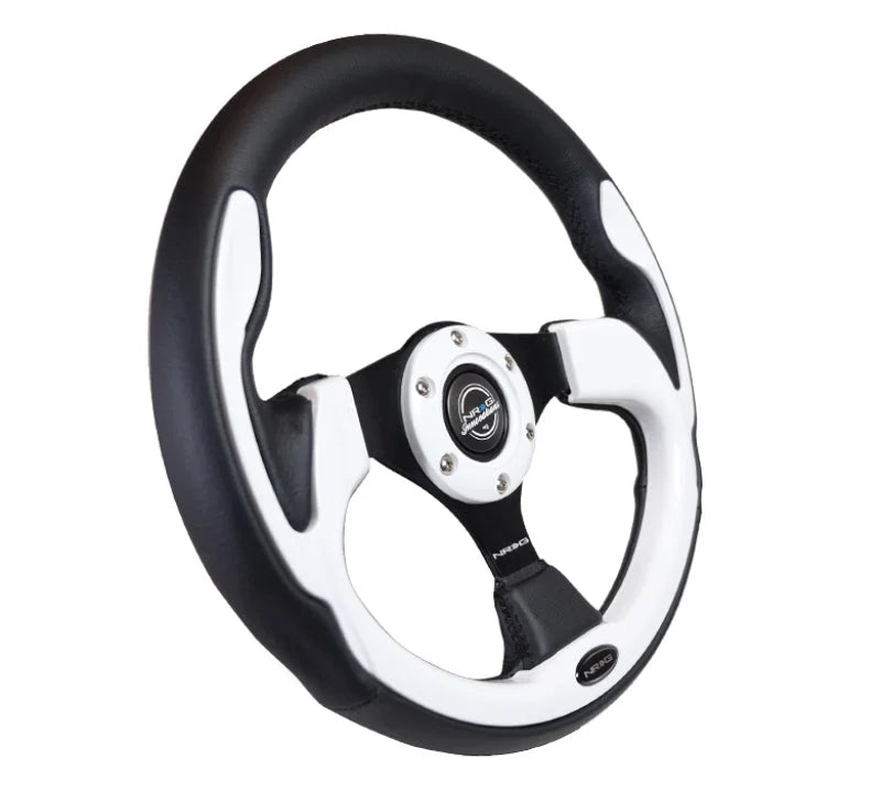 NRG Reinforced Steering Wheel (320mm) Blk w/White Trim & 4mm 3-Spoke - Main Product View