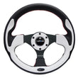 Load image into Gallery viewer, NRG Reinforced Steering Wheel (320mm) Blk w/White Trim &amp; 4mm 3-Spoke - Side View