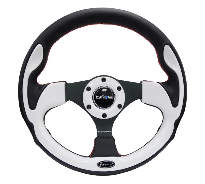 NRG Reinforced Steering Wheel (320mm) Blk w/White Trim & 4mm 3-Spoke - Side View