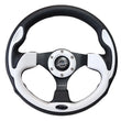 Load image into Gallery viewer, NRG Reinforced Steering Wheel (320mm) Blk w/White Trim &amp; 4mm 3-Spoke - Back View