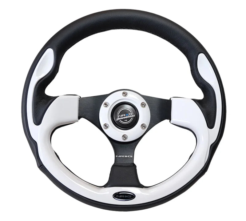 NRG Reinforced Steering Wheel (320mm) Blk w/White Trim & 4mm 3-Spoke - Back View