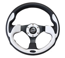 Load image into Gallery viewer, NRG Reinforced Steering Wheel (320mm) Blk w/White Trim &amp; 4mm 3-Spoke - Back View