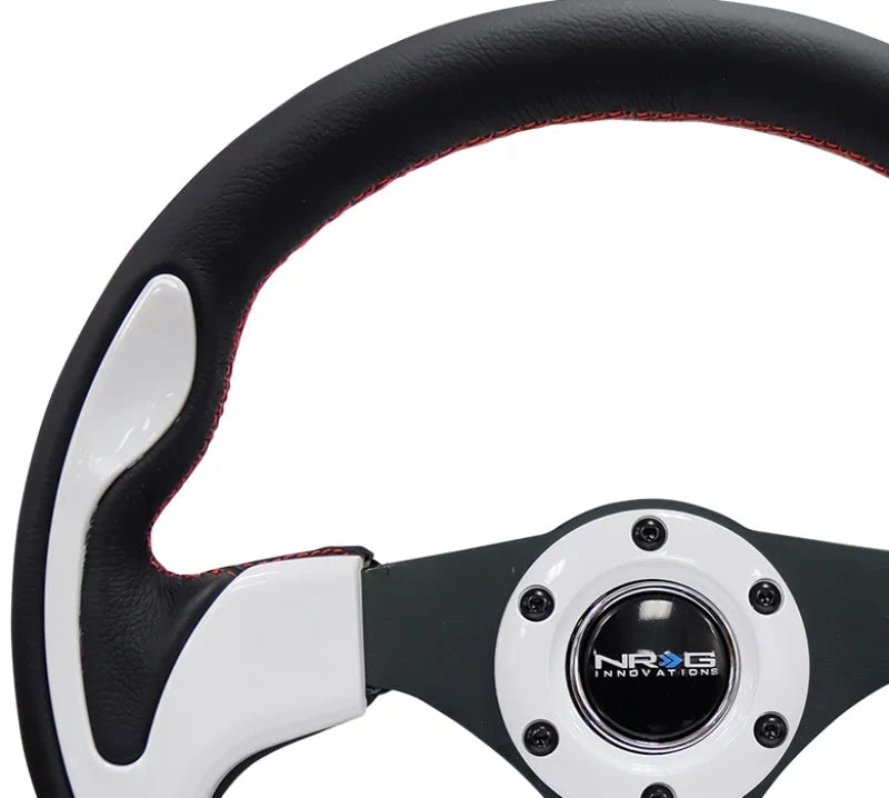 NRG Reinforced Steering Wheel (320mm) Blk w/White Trim & 4mm 3-Spoke - Additional View 5