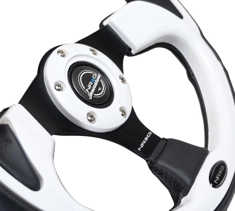 NRG Reinforced Steering Wheel (320mm) Blk w/White Trim & 4mm 3-Spoke - Additional View 7
