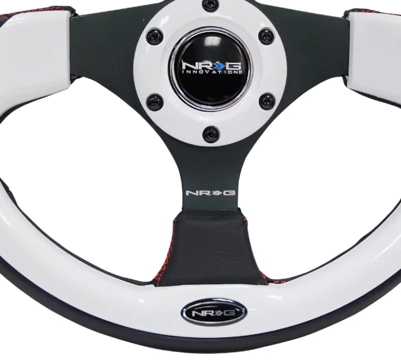 NRG Reinforced Steering Wheel (320mm) Blk w/White Trim & 4mm 3-Spoke - Additional View 8