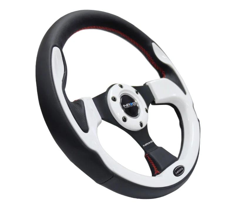 NRG Reinforced Steering Wheel (320mm) Blk w/White Trim & 4mm 3-Spoke - Additional View 9