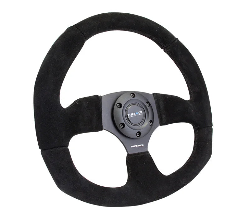 NRG Reinforced Steering Wheel (320mm Horizontal / 330mm Vertical) Black Suede w/Black Stitching - Main Product View