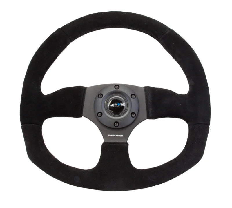 NRG Reinforced Steering Wheel (320mm Horizontal / 330mm Vertical) Black Suede w/Black Stitching - Side View