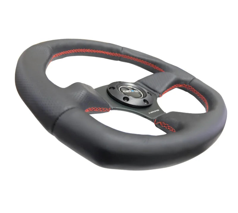 NRG Reinforced Steering Wheel (320mm Horizontal / 330mm Vertical) Leather w/Red Stitching - Main Product View