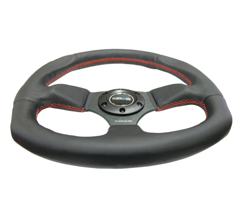 NRG Reinforced Steering Wheel (320mm Horizontal / 330mm Vertical) Leather w/Red Stitching - Side View