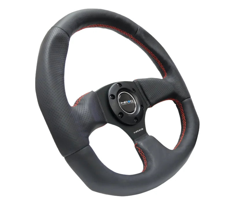 NRG Reinforced Steering Wheel (320mm Horizontal / 330mm Vertical) Leather w/Red Stitching - Back View
