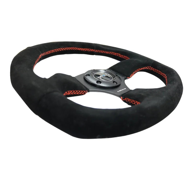 NRG Reinforced Steering Wheel (320mm Horizontal / 330mm Vertical) Suede w/Red Stitch - Main Product View