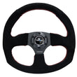 Load image into Gallery viewer, NRG Reinforced Steering Wheel (320mm Horizontal / 330mm Vertical) Suede w/Red Stitch - Side View
