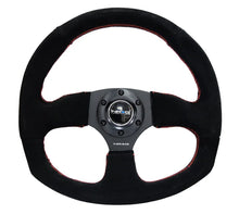 Load image into Gallery viewer, NRG Reinforced Steering Wheel (320mm Horizontal / 330mm Vertical) Suede w/Red Stitch - Side View
