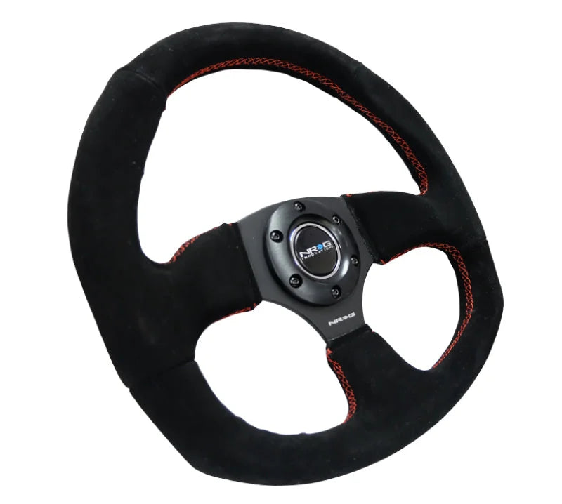 NRG Reinforced Steering Wheel (320mm Horizontal / 330mm Vertical) Suede w/Red Stitch - Detail View