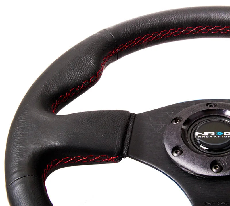 NRG Reinforced Steering Wheel (320mm) Leather w/Red Stitch - Main Product View