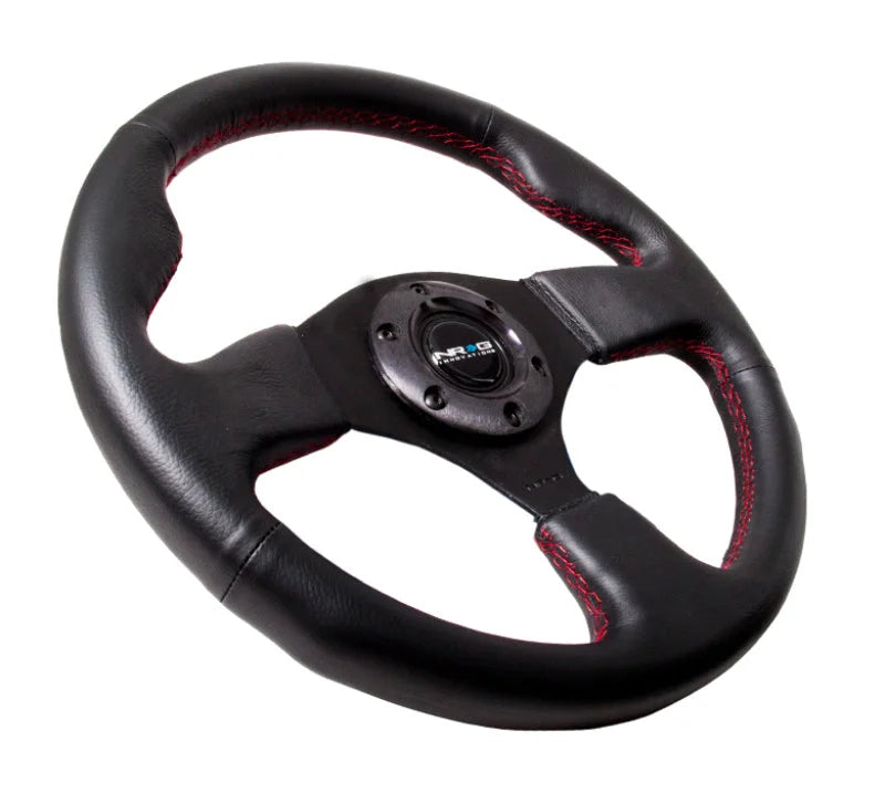 NRG Reinforced Steering Wheel (320mm) Leather w/Red Stitch - Side View