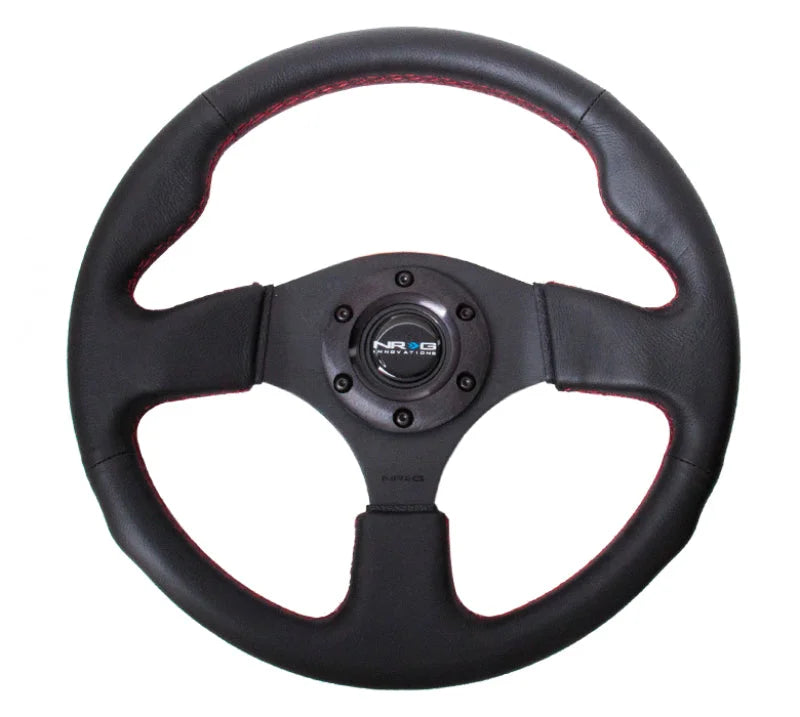 NRG Reinforced Steering Wheel (320mm) Leather w/Red Stitch - Detail View
