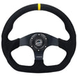 Load image into Gallery viewer, NRG Reinforced Steering Wheel (320mm) Sport Alcantara Dual Push Buttons Flat Bottom w/Yellow Center