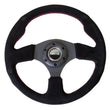 Load image into Gallery viewer, NRG Reinforced Steering Wheel (320mm) Suede w/Red Stitch - Side View