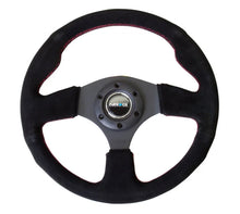 Load image into Gallery viewer, NRG Reinforced Steering Wheel (320mm) Suede w/Red Stitch - Side View