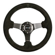 Load image into Gallery viewer, NRG Reinforced Steering Wheel (330mm / 3in Deep) Blk Suede w/Criss Cross Stitch w/Blk 3-Spoke Center