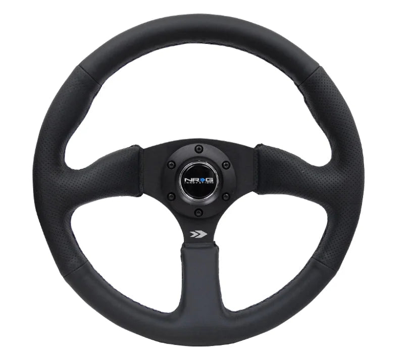 NRG Reinforced Steering Wheel (350mm / 2.5in. Deep) Blk Leather Comfort Grip w/5mm Matte Blk Spokes - Side View