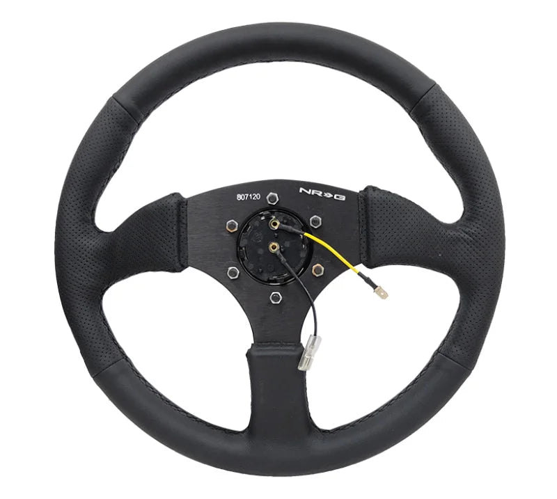 NRG Reinforced Steering Wheel (350mm / 2.5in. Deep) Blk Leather Comfort Grip w/5mm Matte Blk Spokes - Back View