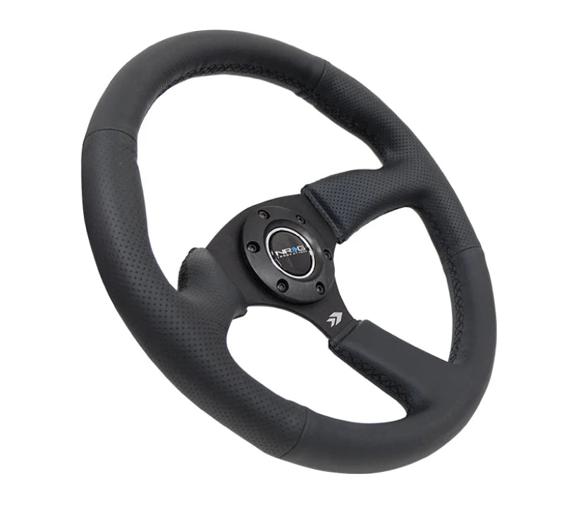 NRG Reinforced Steering Wheel (350mm / 2.5in. Deep) Blk Leather Comfort Grip w/5mm Matte Blk Spokes - Installation View