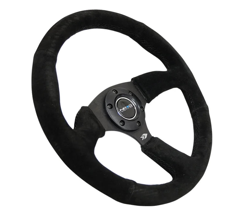 NRG Reinforced Steering Wheel (350mm / 2.5in. Deep) Blk Suede Comfort Grip w/5mm Matte Blk Spokes - Side View