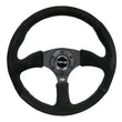 Load image into Gallery viewer, NRG Reinforced Steering Wheel (350mm / 2.5in. Deep) Blk Suede Comfort Grip w/5mm Matte Blk Spokes - Back View