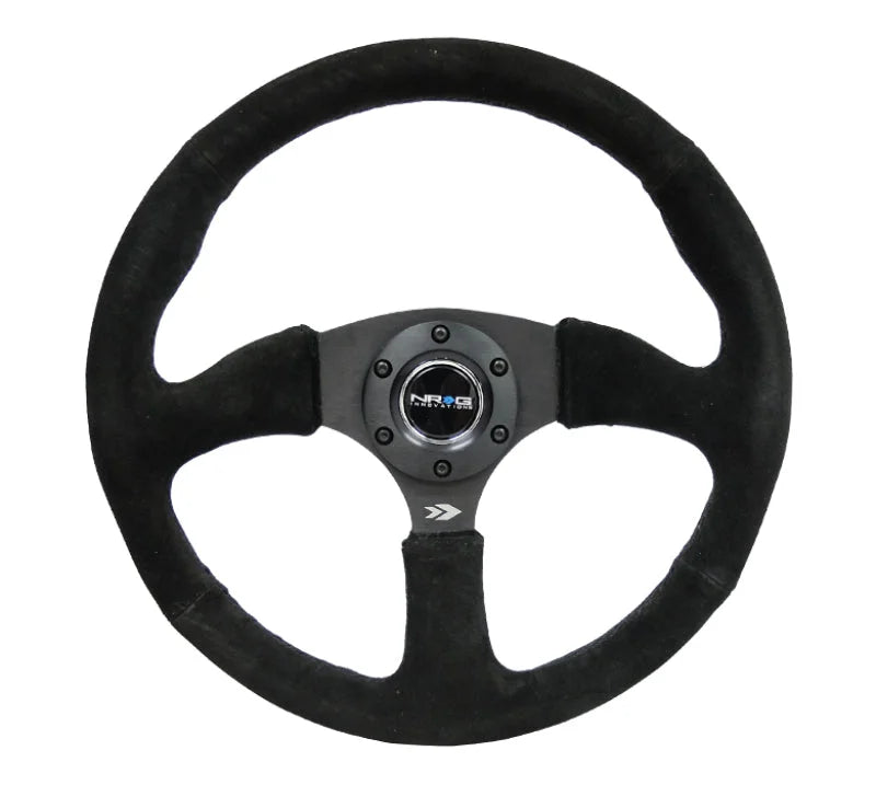 NRG Reinforced Steering Wheel (350mm / 2.5in. Deep) Blk Suede Comfort Grip w/5mm Matte Blk Spokes - Back View