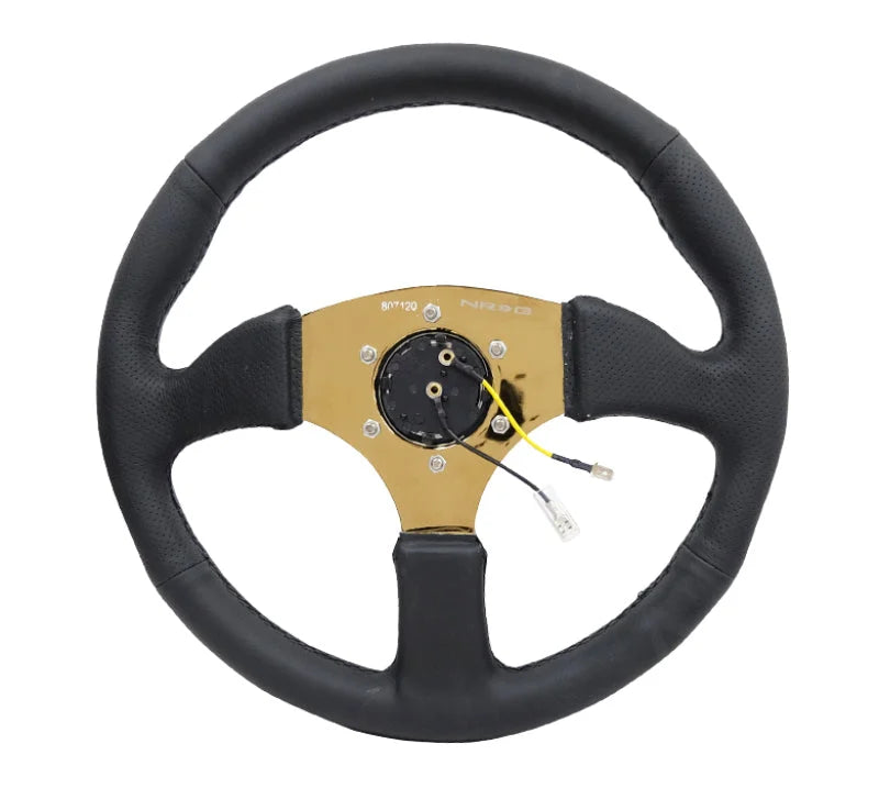 NRG Reinforced Steering Wheel (350mm / 2.5in. Deep) Leather Race Comfort Grip w/4mm Gold Spokes - Back View