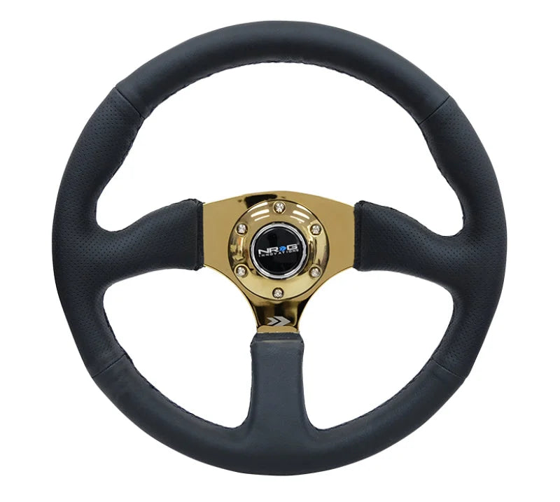 NRG Reinforced Steering Wheel (350mm / 2.5in. Deep) Leather Race Comfort Grip w/4mm Gold Spokes - Installation View