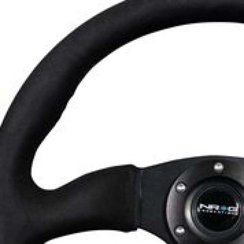 NRG Reinforced Steering Wheel (350mm / 2.5in. Deep)Blk Alcantara Comfort Grip w/4mm Matte Blk Spokes - Back View