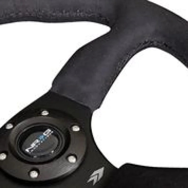 NRG Reinforced Steering Wheel (350mm / 2.5in. Deep)Blk Alcantara Comfort Grip w/4mm Matte Blk Spokes - Installation View