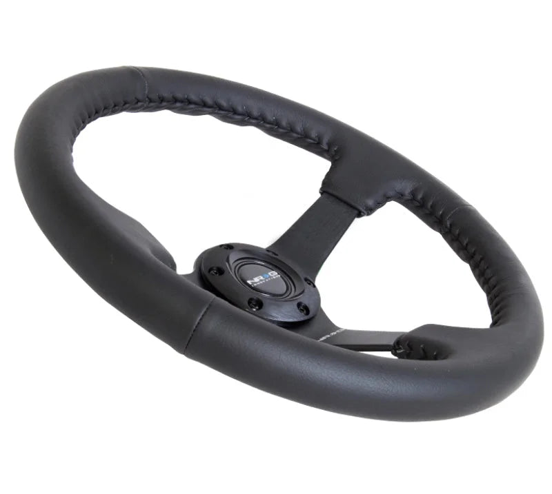NRG Reinforced Steering Wheel (350mm / 3in. Deep) Bk Leather w/Bk BBall Stitch (Odi Bakchis Edition) - Side View