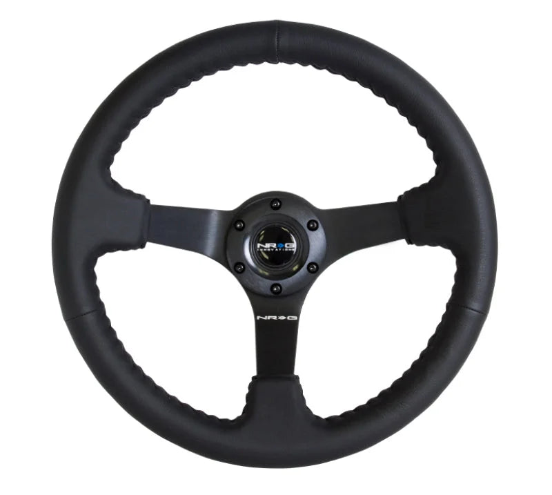 NRG Reinforced Steering Wheel (350mm / 3in. Deep) Bk Leather w/Bk BBall Stitch (Odi Bakchis Edition) - Back View