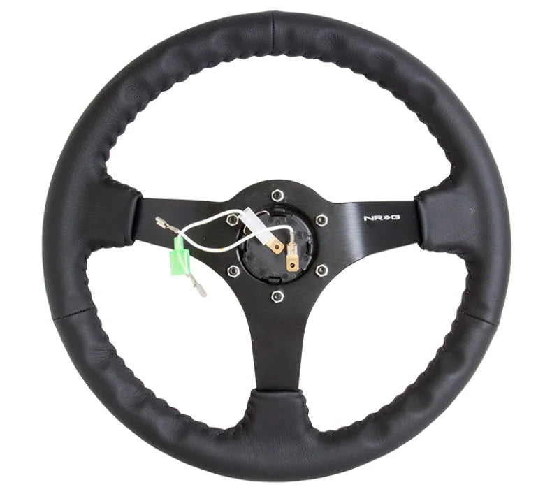 NRG Reinforced Steering Wheel (350mm / 3in. Deep) Bk Leather w/Bk BBall Stitch (Odi Bakchis Edition) - Additional View 5