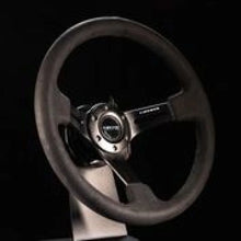 Load image into Gallery viewer, NRG Reinforced Steering Wheel (350mm / 3in. Deep) Black Leather w/ Alcantara Stitching - Main Product View