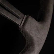 Load image into Gallery viewer, NRG Reinforced Steering Wheel (350mm / 3in. Deep) Black Leather w/ Alcantara Stitching - Side View