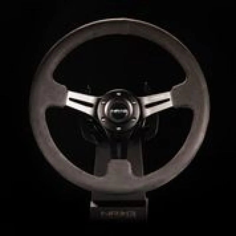 NRG Reinforced Steering Wheel (350mm / 3in. Deep) Black Leather w/ Alcantara Stitching - Detail View