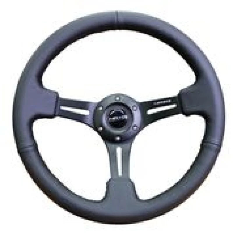 NRG Reinforced Steering Wheel (350mm / 3in. Deep) Black Leather w/ Black Stitching - Main Product View